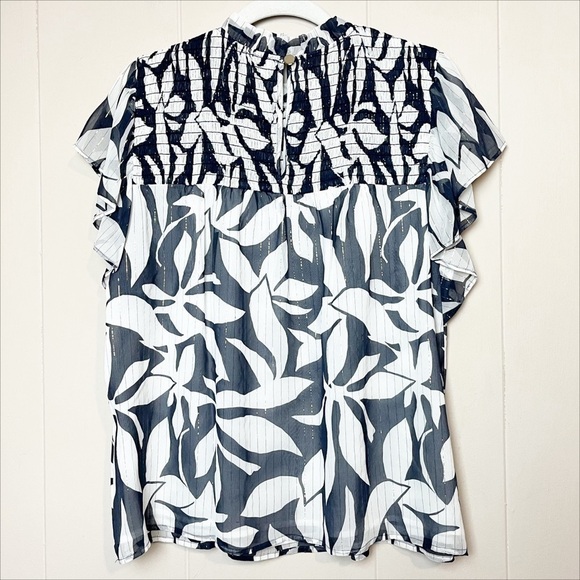 Marie Oliver Silk Sami Blouse Medium top tropical floral metallic shimmer flowy - Picture 6 of 12